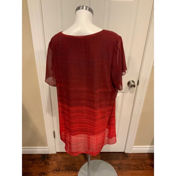 H By Halston Red Striped Billowing Short Sleeve Top, Size 1X (Plus) - Picture 4 of 5